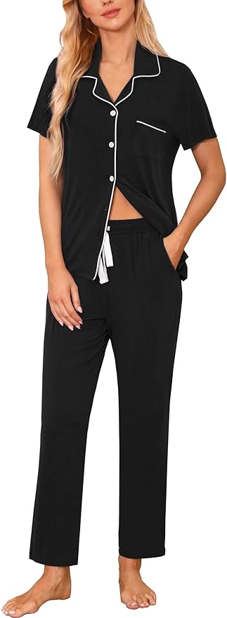 Women's Pants Pajama Set - Short Sleeve - 2 Piece