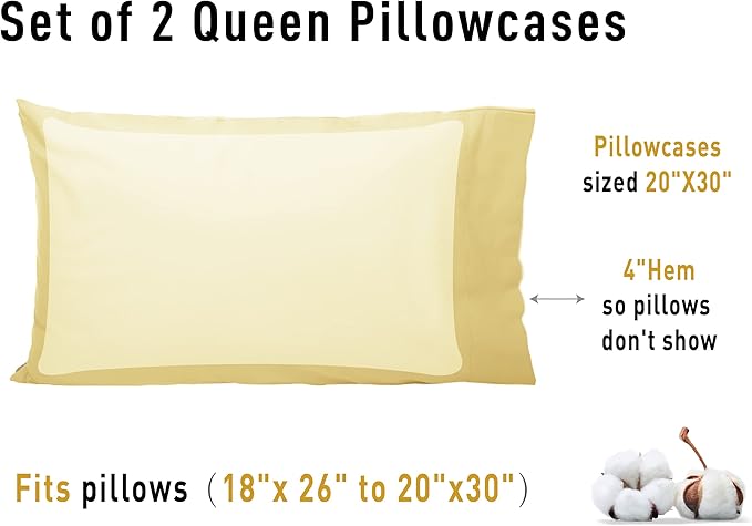 100% Cotton Pillowcase Set - Queen - 20 x 30 in - 2 Piece