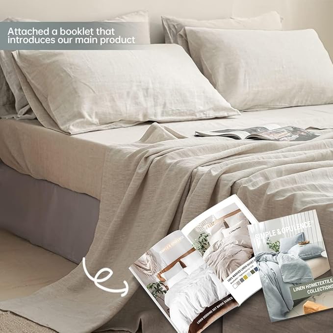 Linen Bed Sheet Set - Queen - 6 Piece