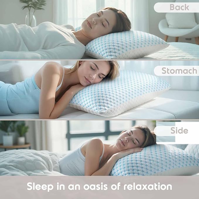 Memory Foam Cooling Bed Pillow - Queen - 2 Pack