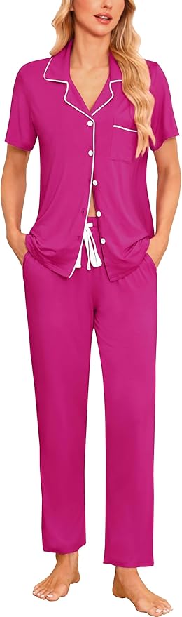 Women's Pants Pajama Set - Short Sleeve - 2 Piece
