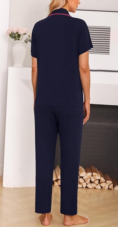 Women's Pants Pajama Set - Short Sleeve - 2 Piece