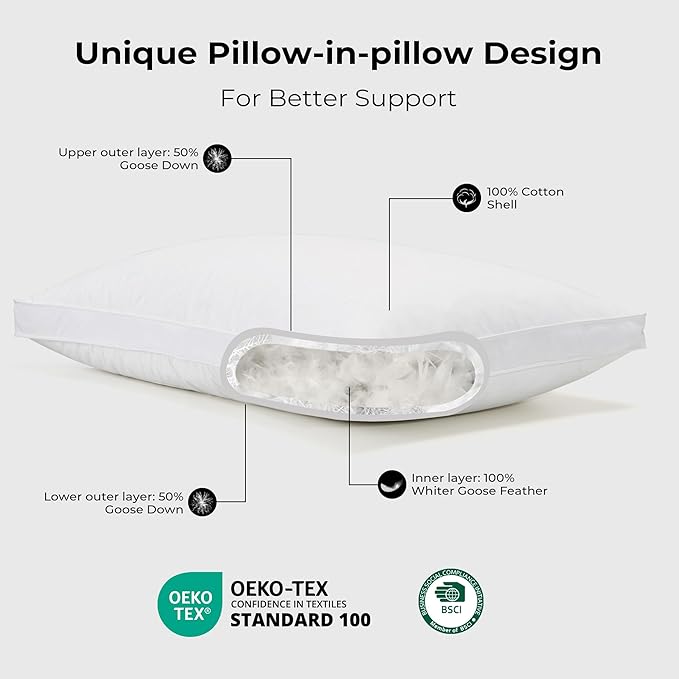 100% Cotton Bed Pillow - King - 2 Piece
