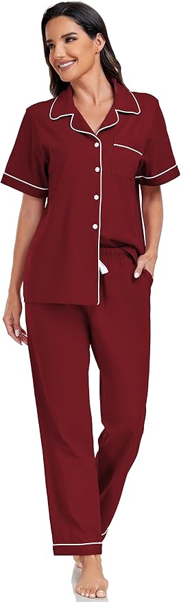 Women's 100% Cotton Pants Pajama Set - Short Sleeve - 2 Piece