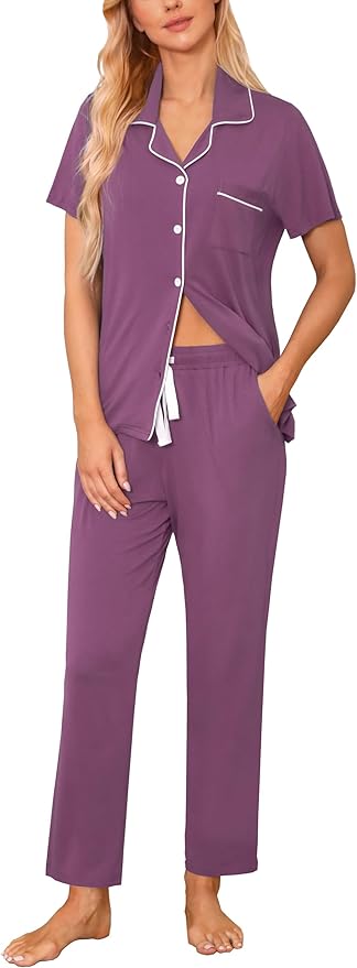 Women's Pants Pajama Set - Short Sleeve - 2 Piece