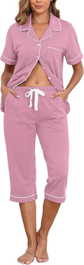 Women's 100% Cotton Capri Pajama Set - Short Sleeve - 2 Piece