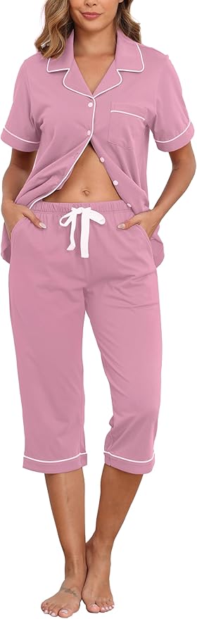 Women's 100% Cotton Capri Pajama Set - Short Sleeve - 2 Piece