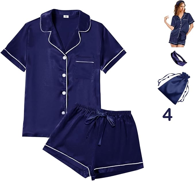 Satin Pajama Set - Short Sleeve - 4 Piece
