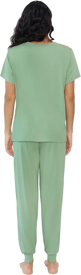 Women's Bamboo Pants Pajama Set - Short Sleeve - 2 Piece