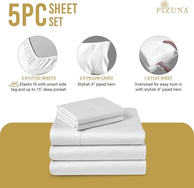 100% Cotton Bed Sheet Set - Split King - 15 in Deep Pocket