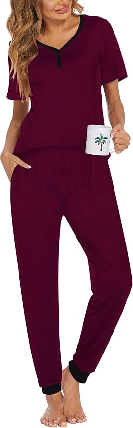 Women's Pants Pajama Set - Short Sleeve - 2 Piece