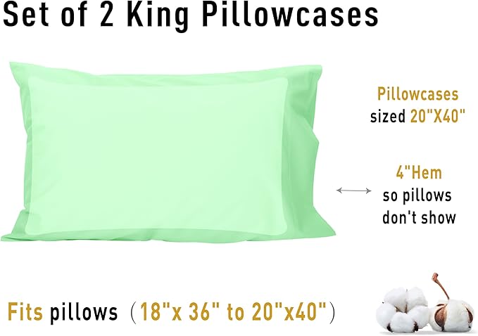 100% Cotton Pillowcase Set - King - 20 x 40 in - 2 Piece