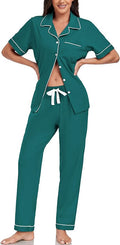 Women's 100% Cotton Pants Pajama Set - Short Sleeve - 2 Piece