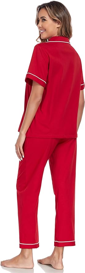 Women's 100% Cotton Pants Pajama Set - Short Sleeve - 2 Piece