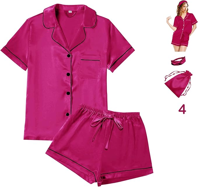 Satin Pajama Set - Short Sleeve - 4 Piece