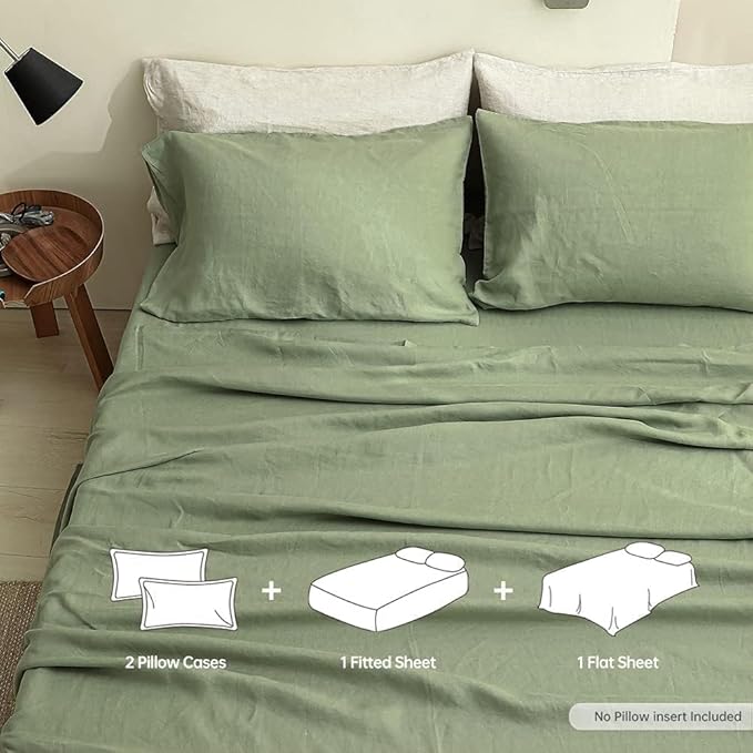 Linen Bed Sheet Set - King - 4 Piece