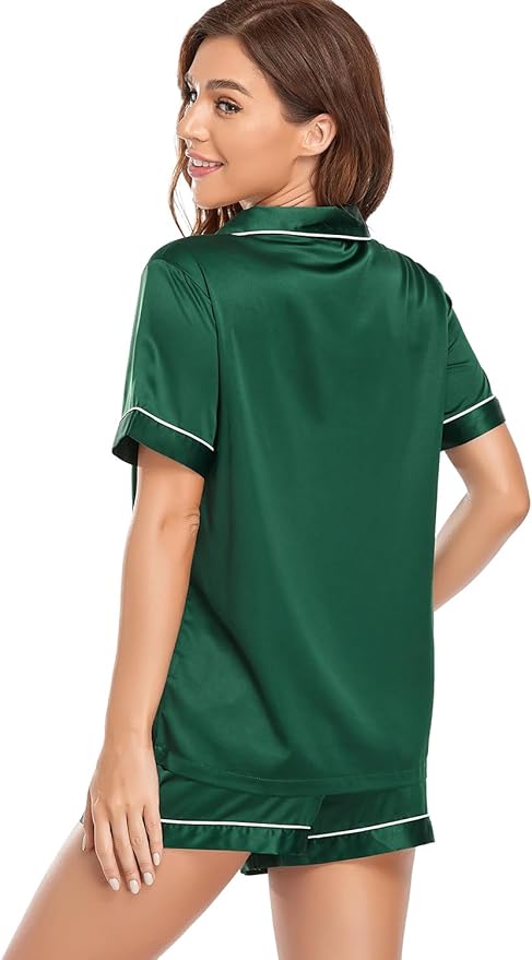 Women's Satin Pajama Set - Short Sleeve - 2 Piece