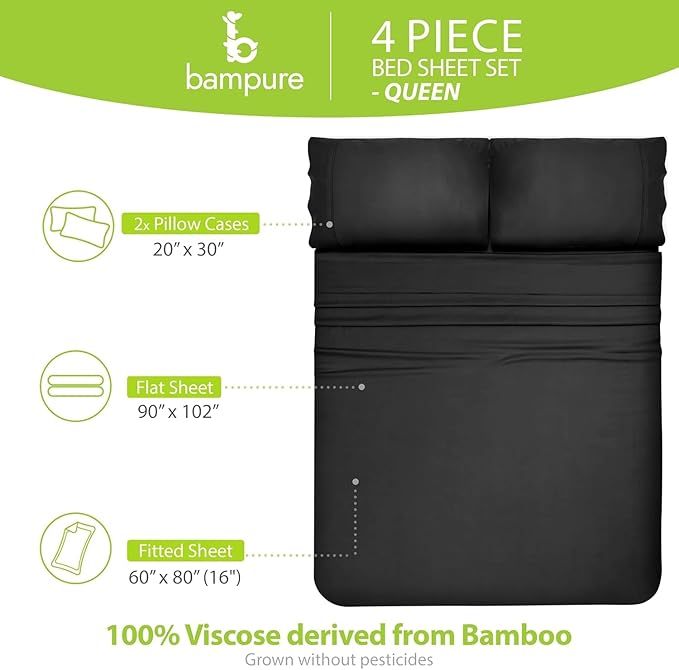 Bamboo Cooling Bed Sheet Set - Queen - 4 Piece