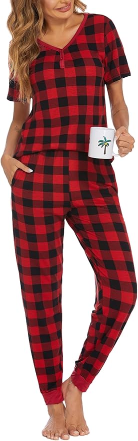 Women's Pants Pajama Set - Short Sleeve - 2 Piece