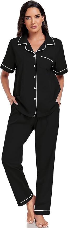 Women's 100% Cotton Pants Pajama Set - Short Sleeve - 2 Piece