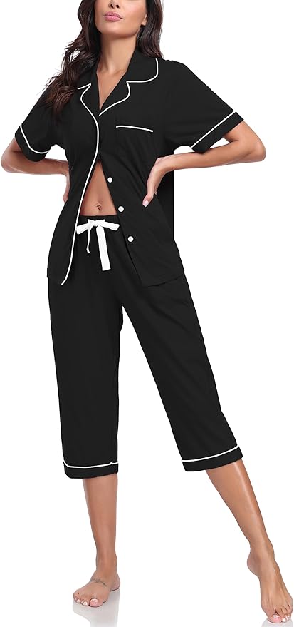 Women's 100% Cotton Capri Pajama Set - Short Sleeve - 2 Piece