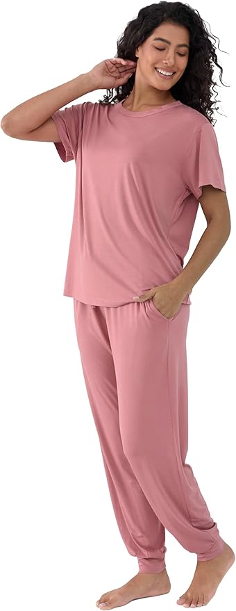 Women's Bamboo Pants Pajama Set - Short Sleeve - 2 Piece