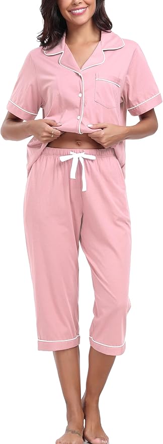 Women's 100% Cotton Capri Pajama Set - Short Sleeve - 2 Piece