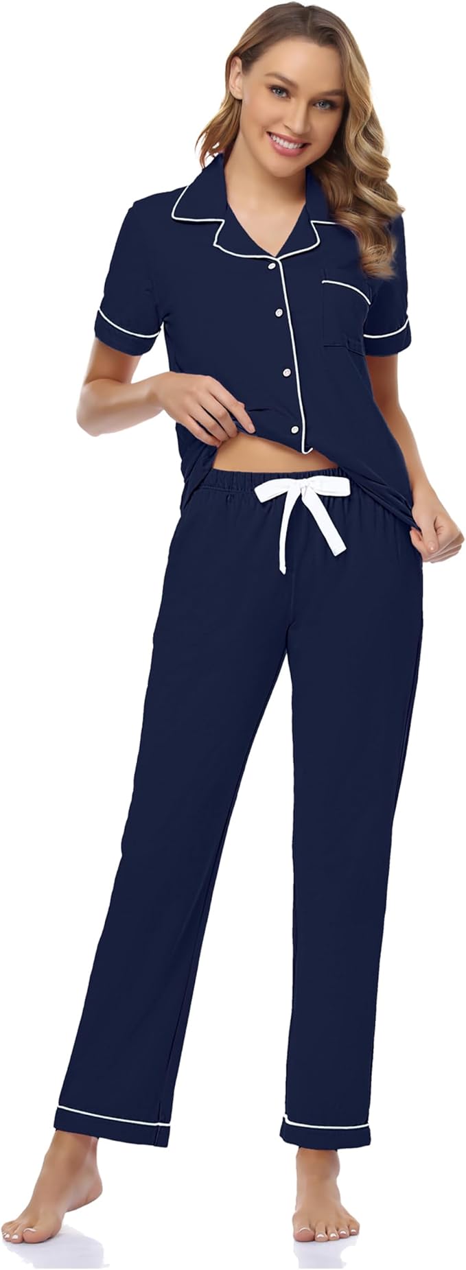 Women's 100% Cotton Pants Pajama Set - Short Sleeve - 2 Piece