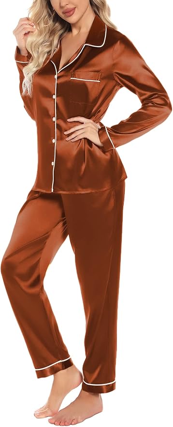 Women's Satin Pajama Set - Long Sleeve - 2 Piece