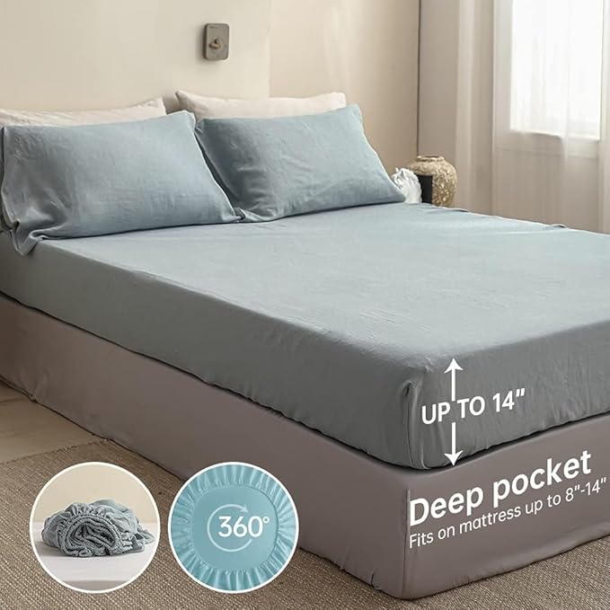 Linen Bed Sheet Set - King - 4 Piece