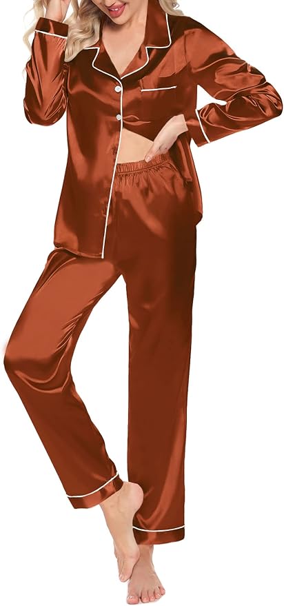 Women's Satin Pajama Set - Long Sleeve - 2 Piece
