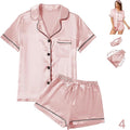 Satin Pajama Set - Short Sleeve - 4 Piece