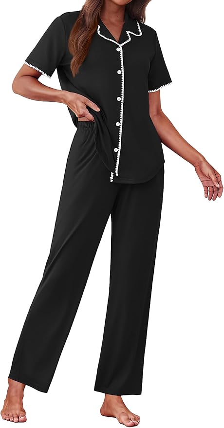 Women's Pants Pajama Set - Short Sleeve - 2 Piece