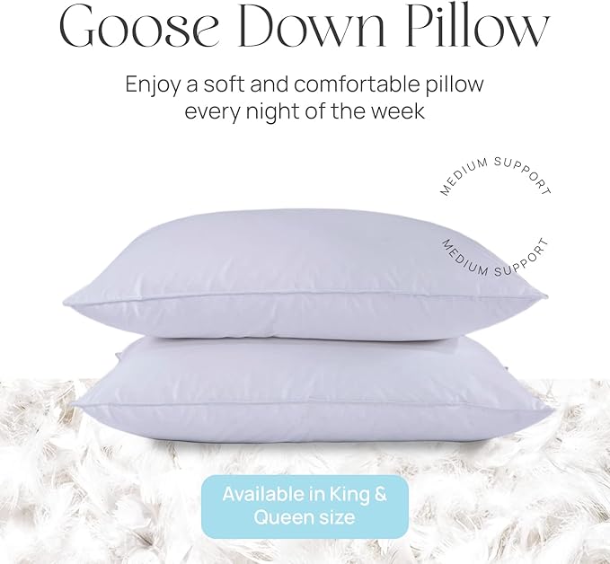 100% Cotton Bed Pillow - Queen - 20 x 30 in - 2 Piece