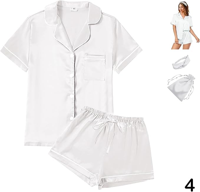 Satin Pajama Set - Short Sleeve - 4 Piece