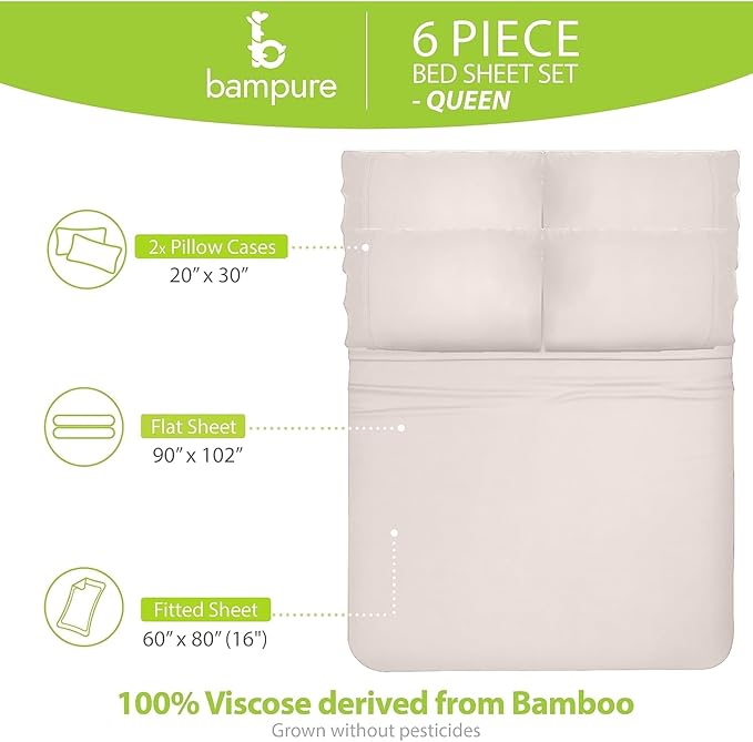 Bamboo Cooling Bed Sheet Set - Queen - 6 Piece