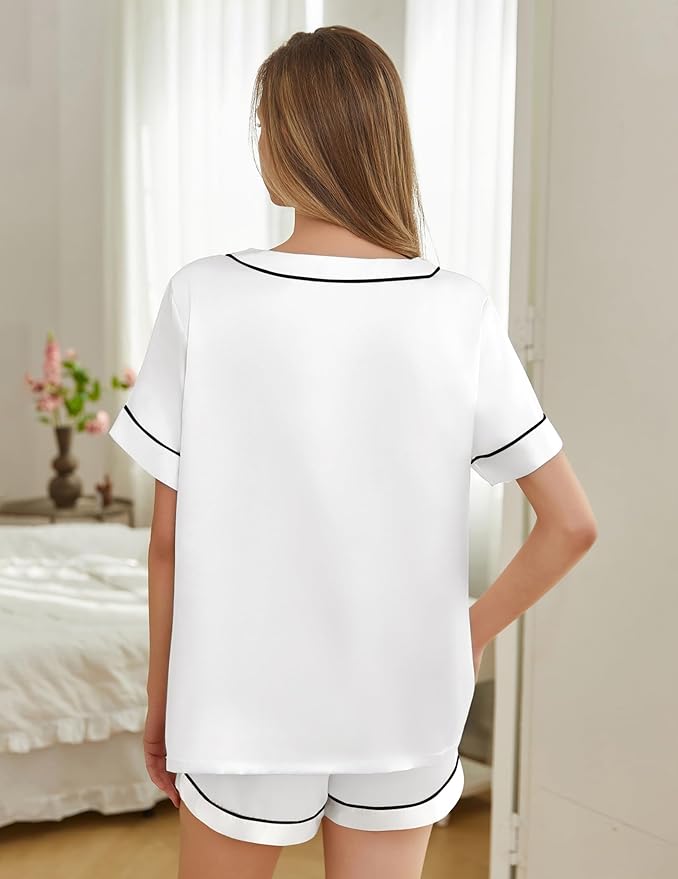 Women's Satin Pajama Set - Short Sleeve - 2 Piece