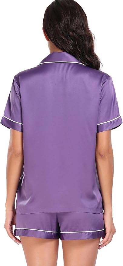 Women's Satin Pajama Set - Short Sleeve - 2 Piece