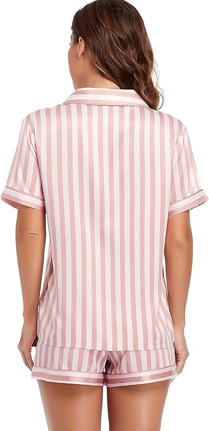 Women's Satin Pajama Set - Short Sleeve - 2 Piece