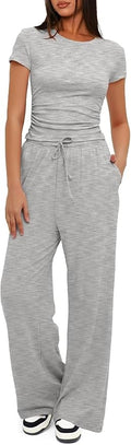 Women's Loungewear Set - Short Sleeve - Pants - 2 Piece