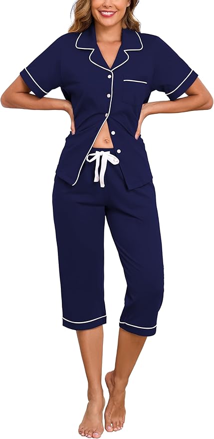 Women's 100% Cotton Capri Pajama Set - Short Sleeve - 2 Piece