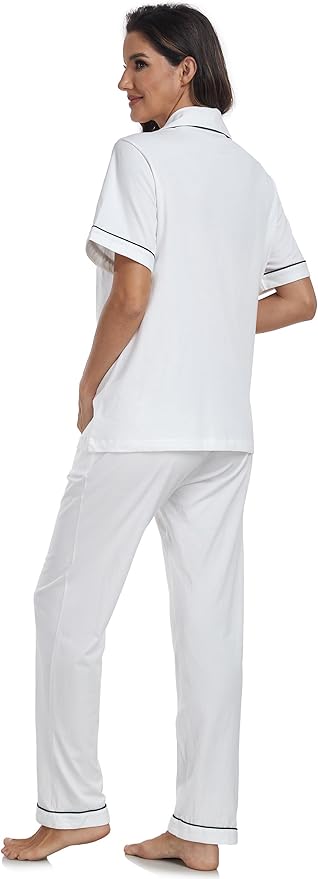 Women's 100% Cotton Pants Pajama Set - Short Sleeve - 2 Piece