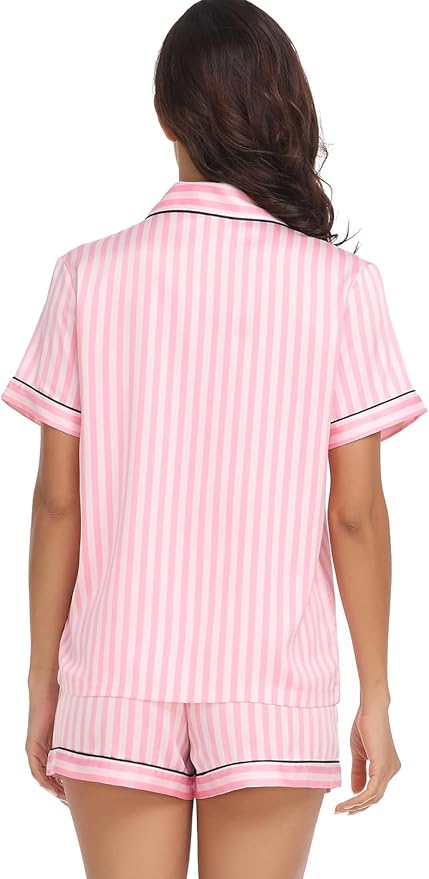 Women's Satin Pajama Set - Short Sleeve - 2 Piece
