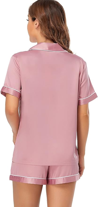 Women's Satin Pajama Set - Short Sleeve - 2 Piece