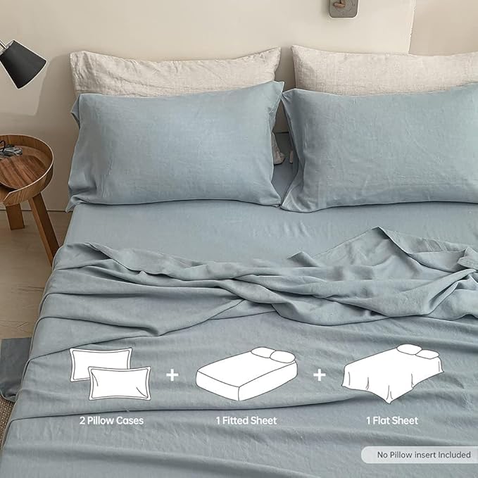 Linen Bed Sheet Set - King - 4 Piece