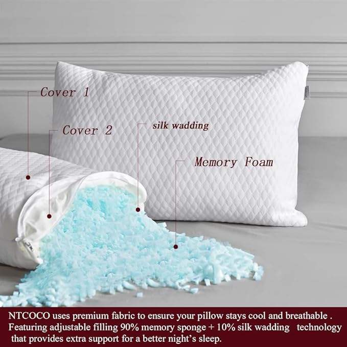 Memory Foam Hypoallergenic Bed Pillow - Queen