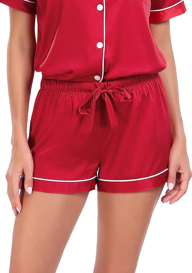 Women's Satin Pajama Set - Short Sleeve - 2 Piece