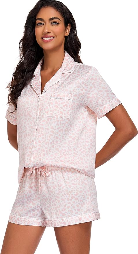 Women's Satin Pajama Set - Short Sleeve - 2 Piece