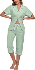 Women's 100% Cotton Capri Pajama Set - Short Sleeve - 2 Piece