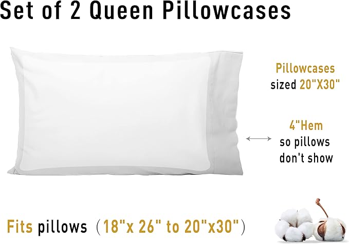 100% Cotton Pillowcase Set - Queen - 20 x 30 in - 2 Piece
